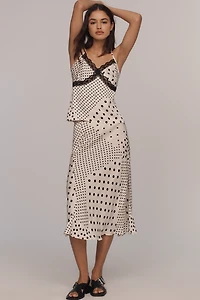 By Anthropologie Polka Dot Midi Slip Skirt