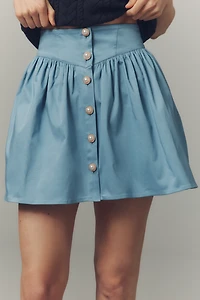 Maeve Basque-Waist Buttondown Mini Skirt