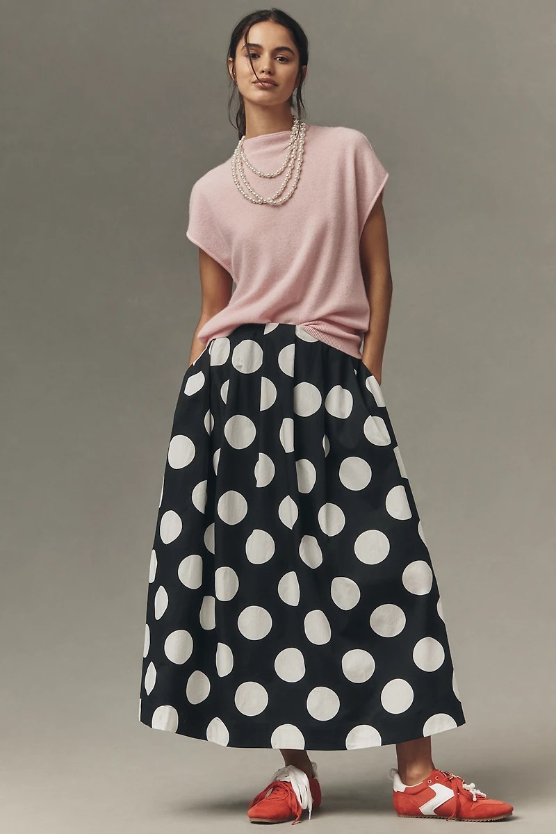 Maeve Cotton Poplin Pleated Midi Skirt