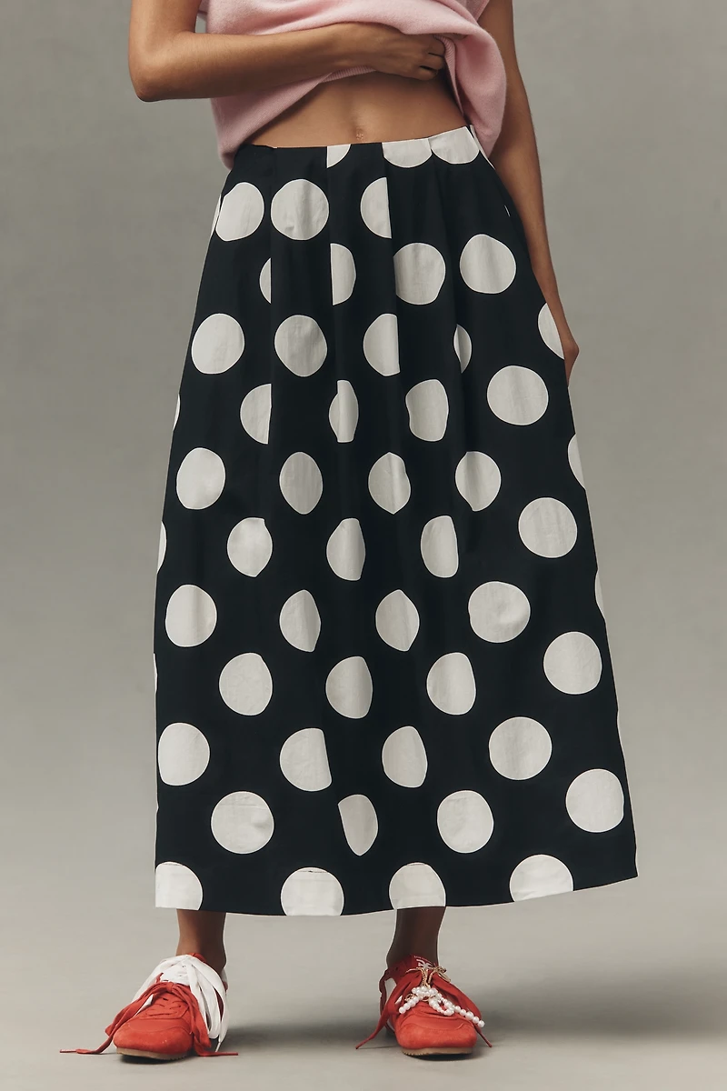 Maeve Cotton Poplin Pleated Midi Skirt