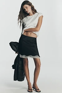 By Anthropologie Asymmetric Lace Mini Skirt