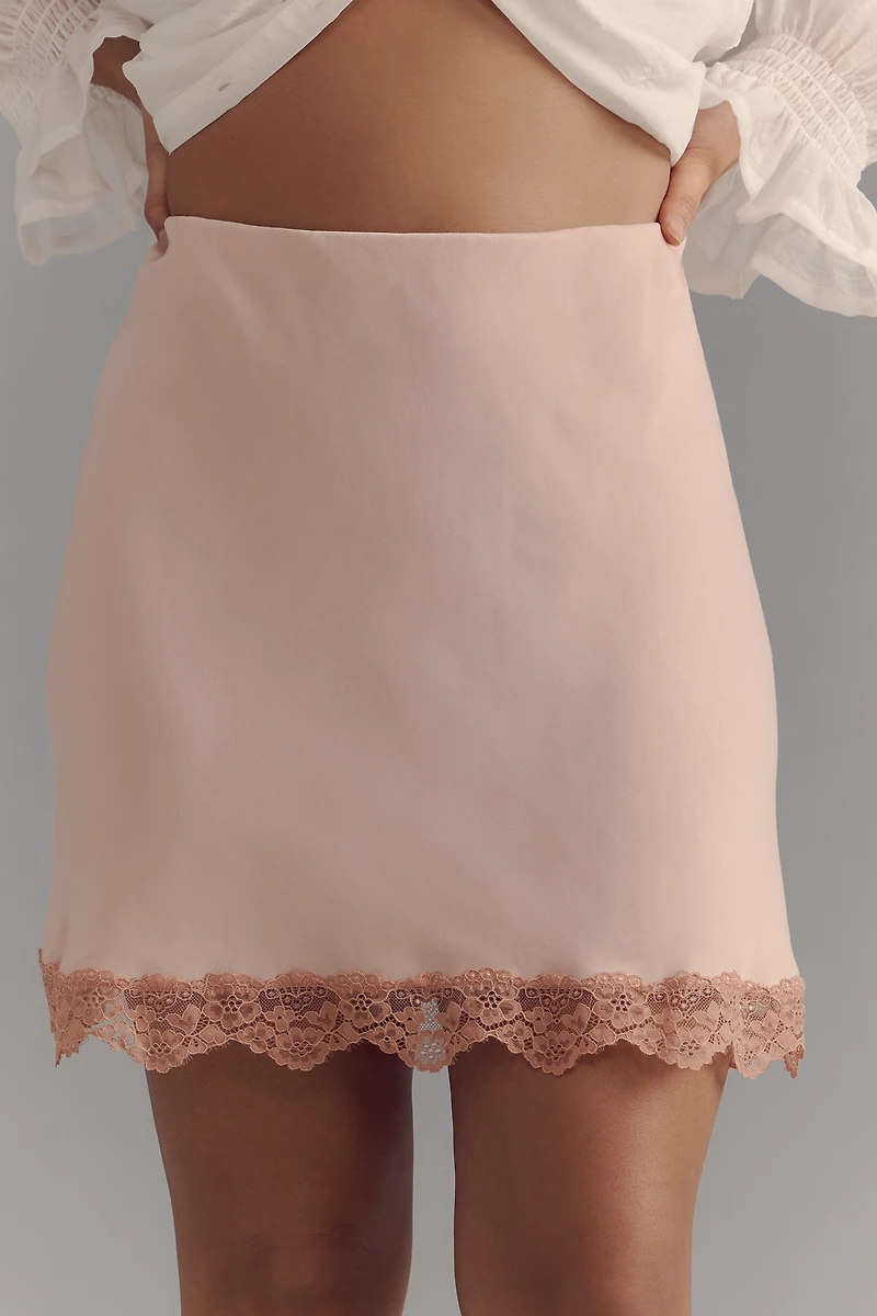 The Tilda Mini Slip Skirt: Lace Trim Edition