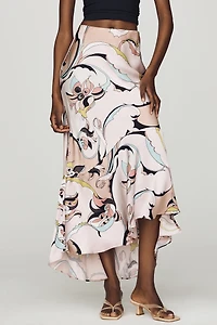 Maeve Bias Cut Satin Midi Skirt