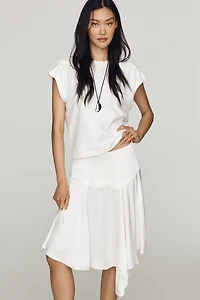 Maeve Asymmetrical Satin Godet Midi Skirt
