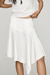 Maeve Asymmetrical Satin Godet Midi Skirt