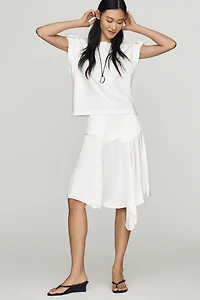 Maeve Asymmetrical Satin Godet Midi Skirt