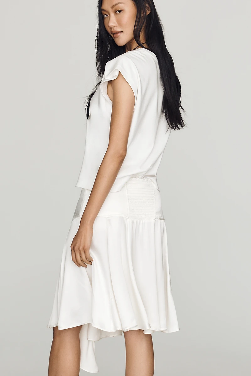Maeve Asymmetrical Satin Godet Midi Skirt