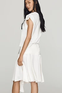 Maeve Asymmetrical Satin Godet Midi Skirt