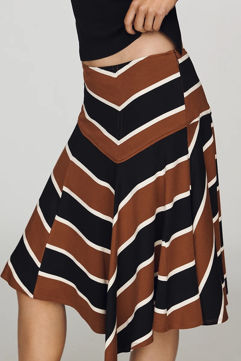 Maeve Asymmetric Godet Rugby Midi Skirt