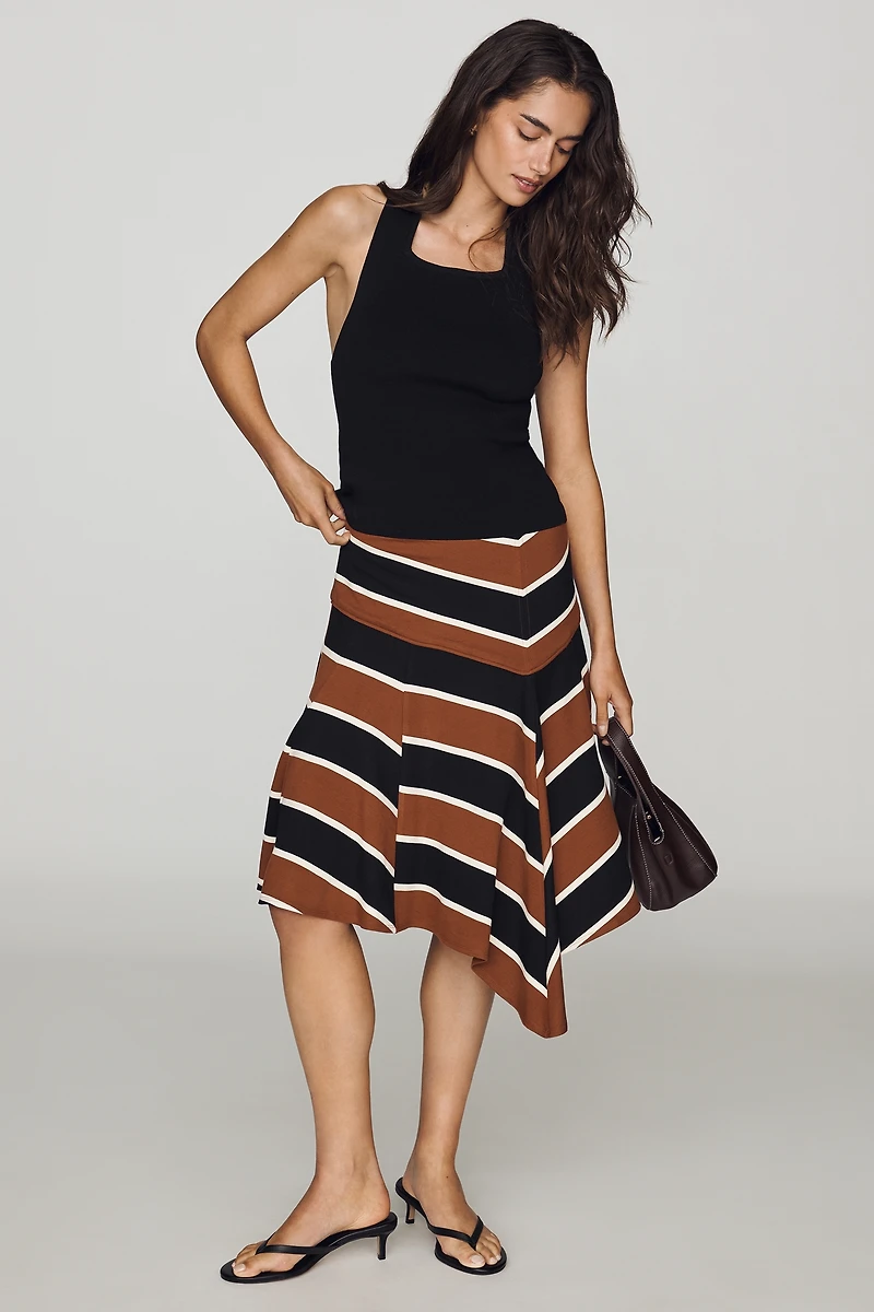 Maeve Asymmetric Godet Rugby Midi Skirt