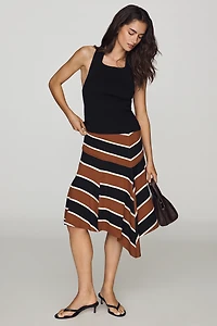 Maeve Asymmetric Godet Rugby Midi Skirt