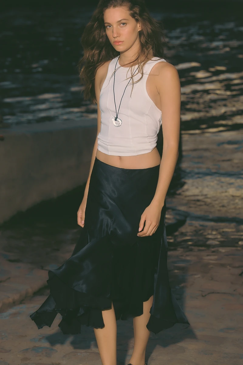By Anthropologie Silky Swirl Midi Skirt