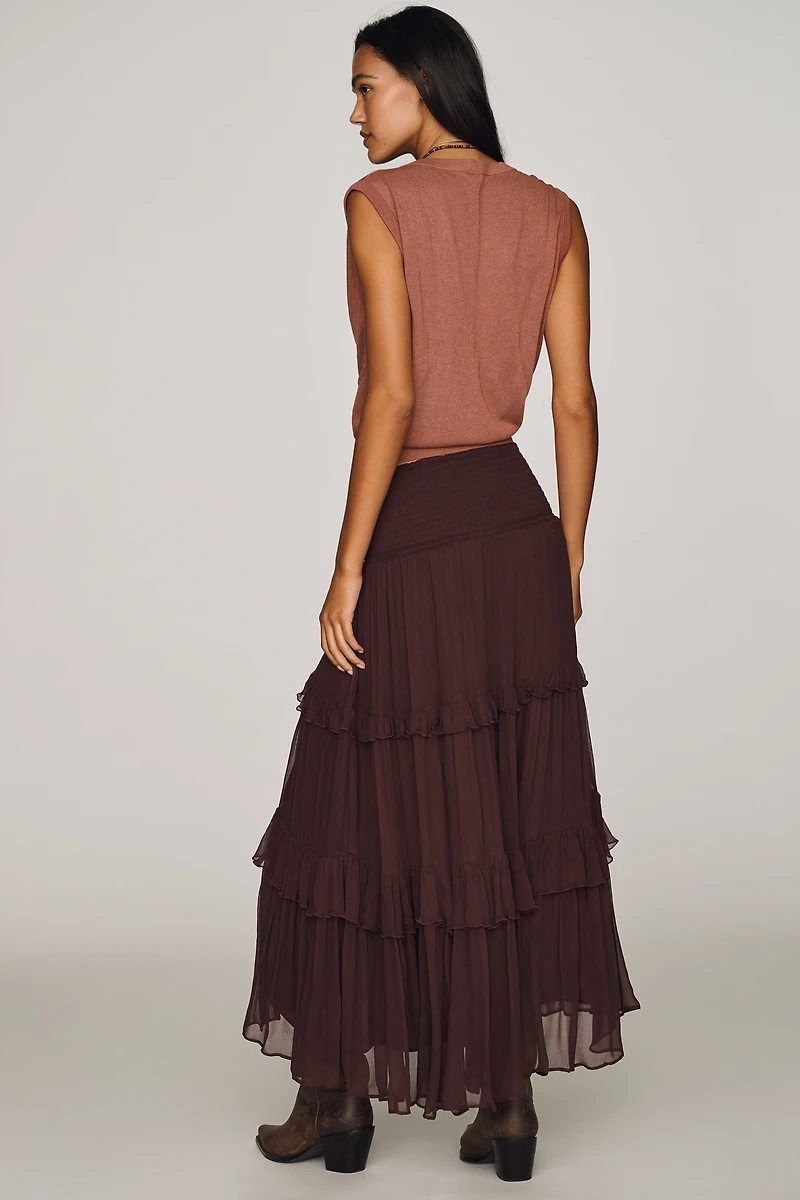 By Anthropologie Tiered Balkans Maxi Skirt