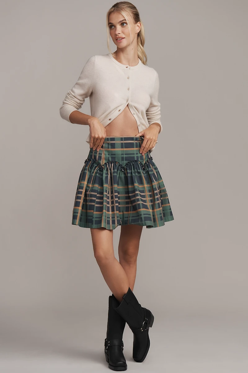 Mare Basque-Waist Plaid Mini Skirt