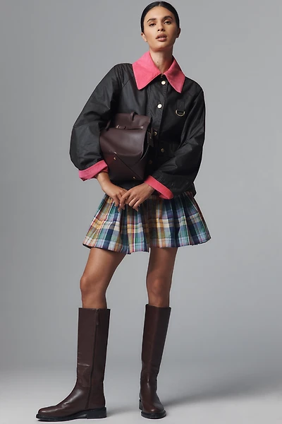 Mare Basque-Waist Plaid Mini Skirt