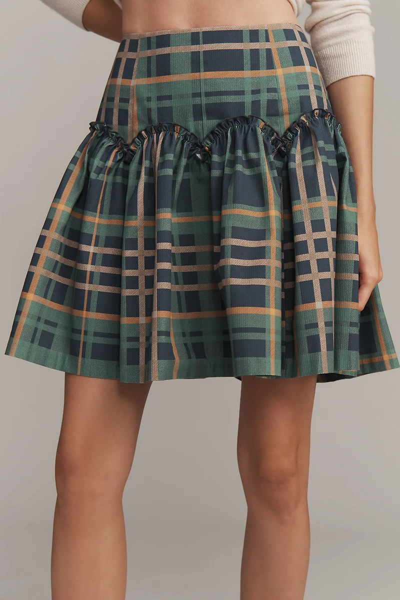 Mare Basque-Waist Plaid Mini Skirt