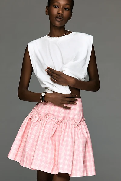 Mare Basque-Waist Plaid Mini Skirt