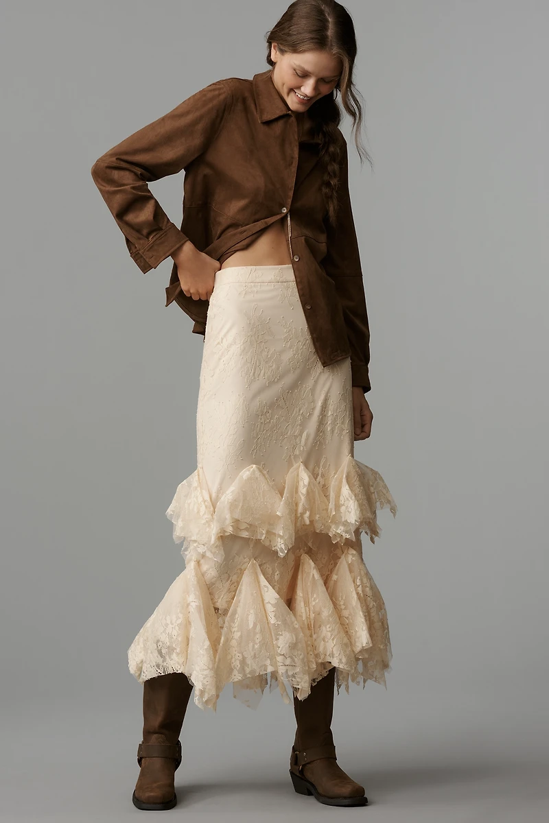 Mare Lace Tiered Midi Skirt
