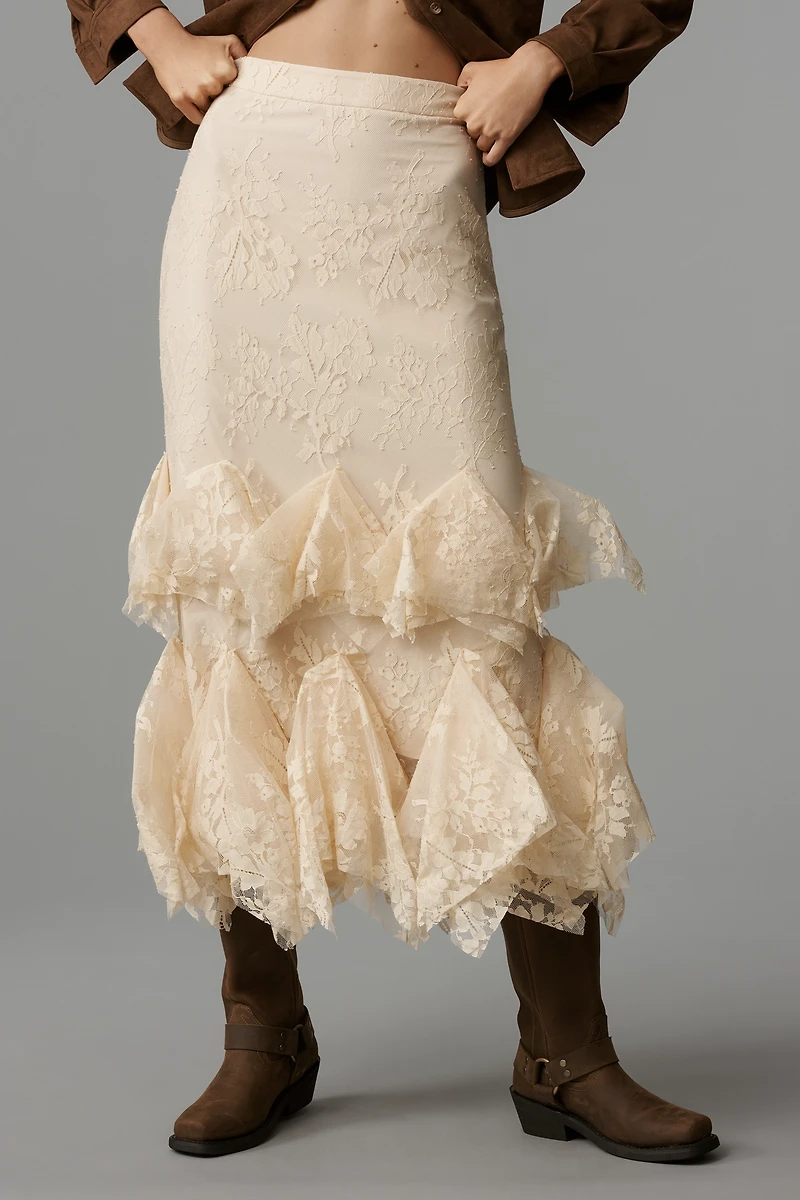 Mare Lace Tiered Midi Skirt