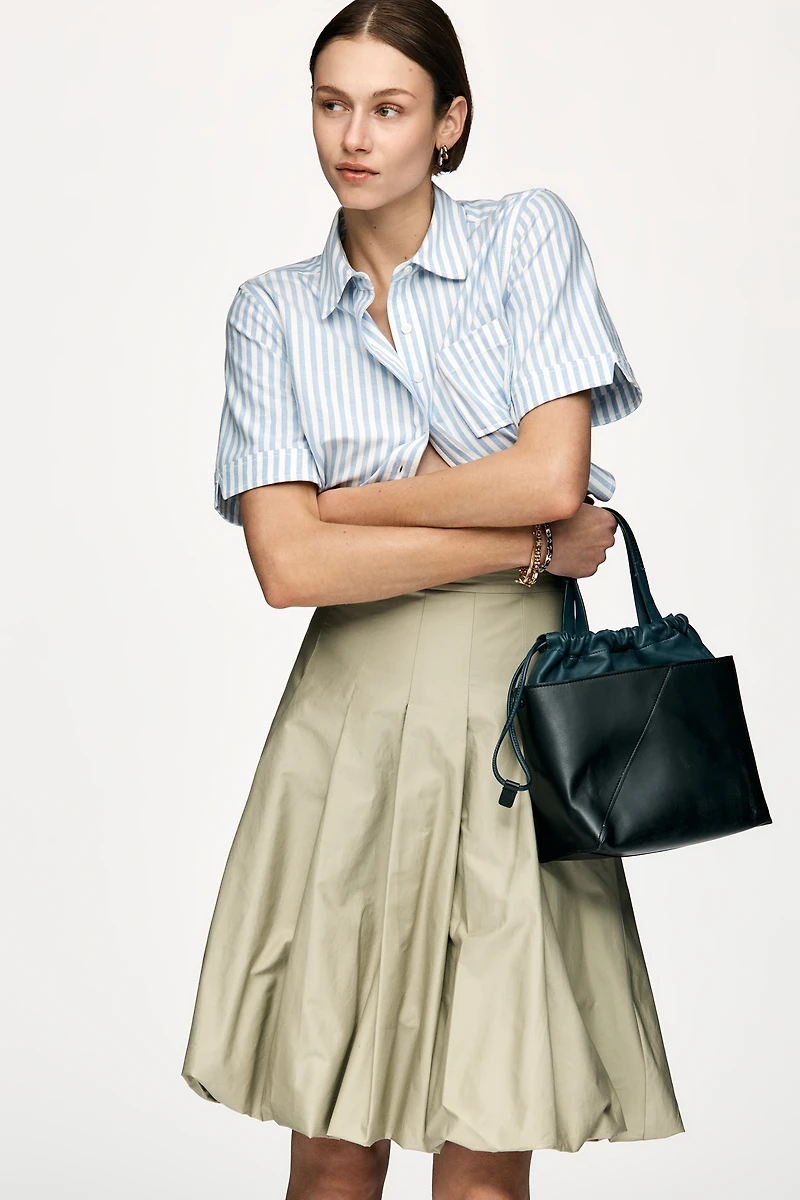 Mare Cotton Pleated Bubble-Hem Midi Skirt