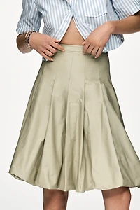 Mare Cotton Pleated Bubble-Hem Midi Skirt