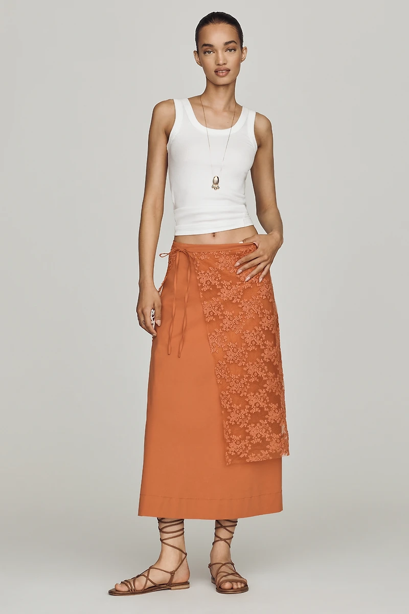 Mare Lace Overlay Midi Skirt