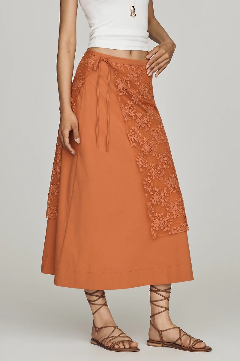 Mare Lace Overlay Midi Skirt
