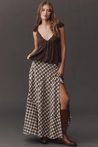 By Anthropologie Seamed Plaid Wrap Maxi Skirt