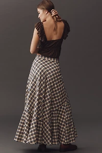 By Anthropologie Seamed Plaid Wrap Maxi Skirt
