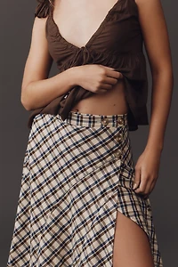 By Anthropologie Seamed Plaid Wrap Maxi Skirt