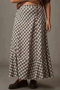 By Anthropologie Seamed Plaid Wrap Maxi Skirt