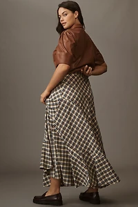 By Anthropologie Seamed Plaid Wrap Maxi Skirt