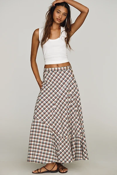 By Anthropologie Seamed Plaid Wrap Maxi Skirt