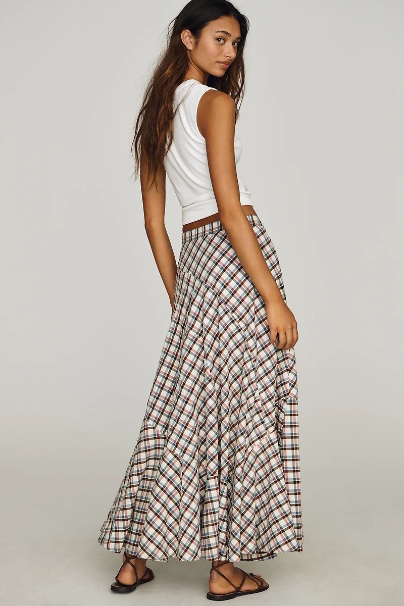 By Anthropologie Seamed Plaid Wrap Maxi Skirt