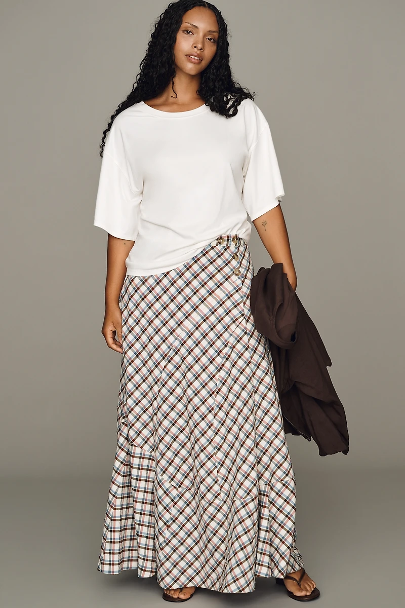 By Anthropologie Olivette Plaid Maxi Skirt