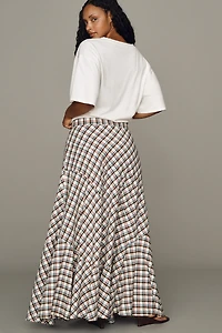 By Anthropologie Olivette Plaid Maxi Skirt