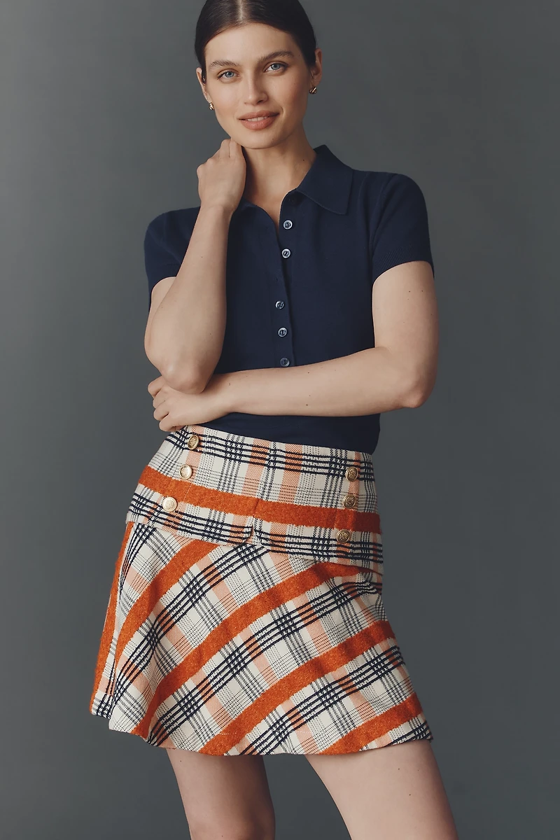 Maeve Tweed Button-Front Mini Skirt