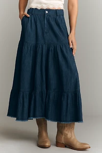 Pilcro Tiered Denim Maxi Skirt