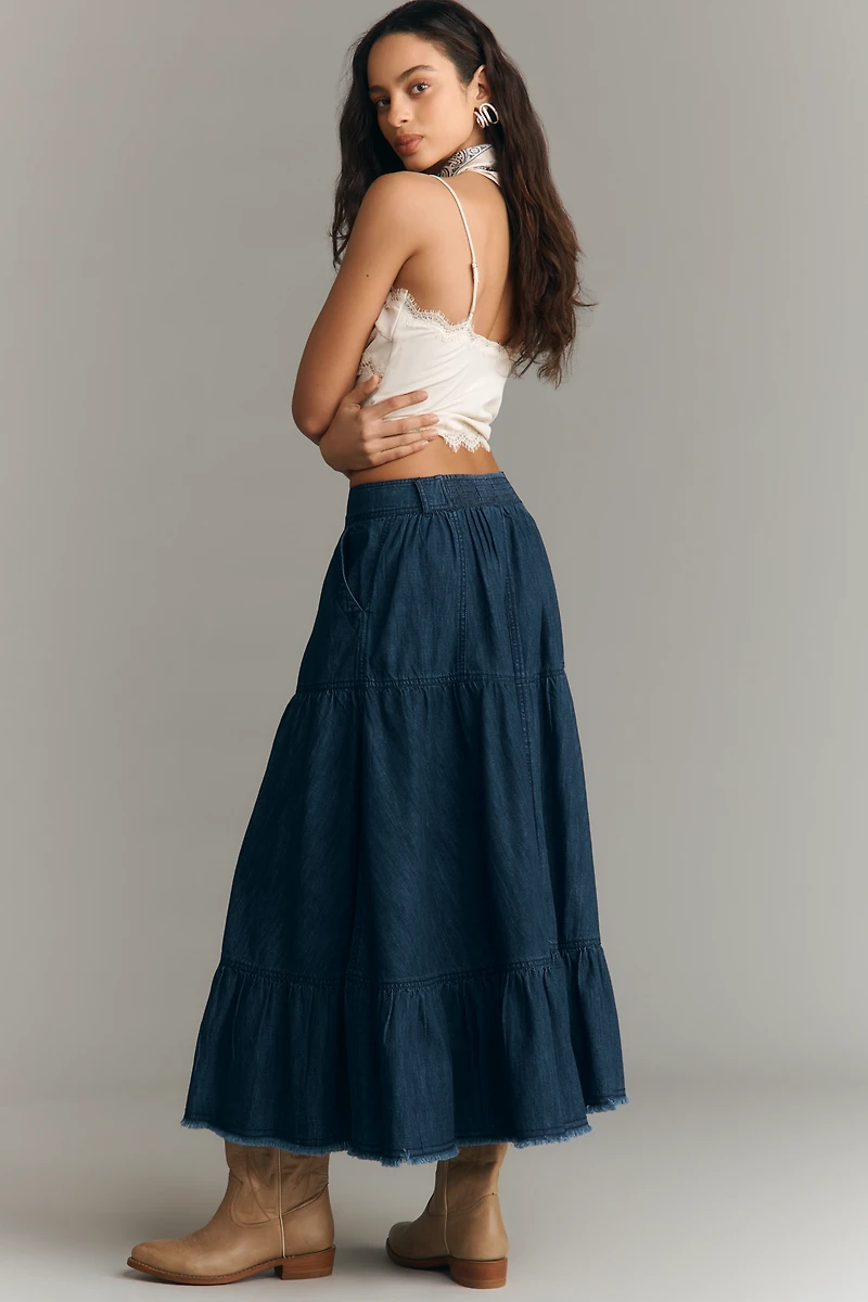 Pilcro Tiered Denim Maxi Skirt