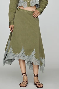 By Anthropologie Lace-Trim Utility Midi Skirt