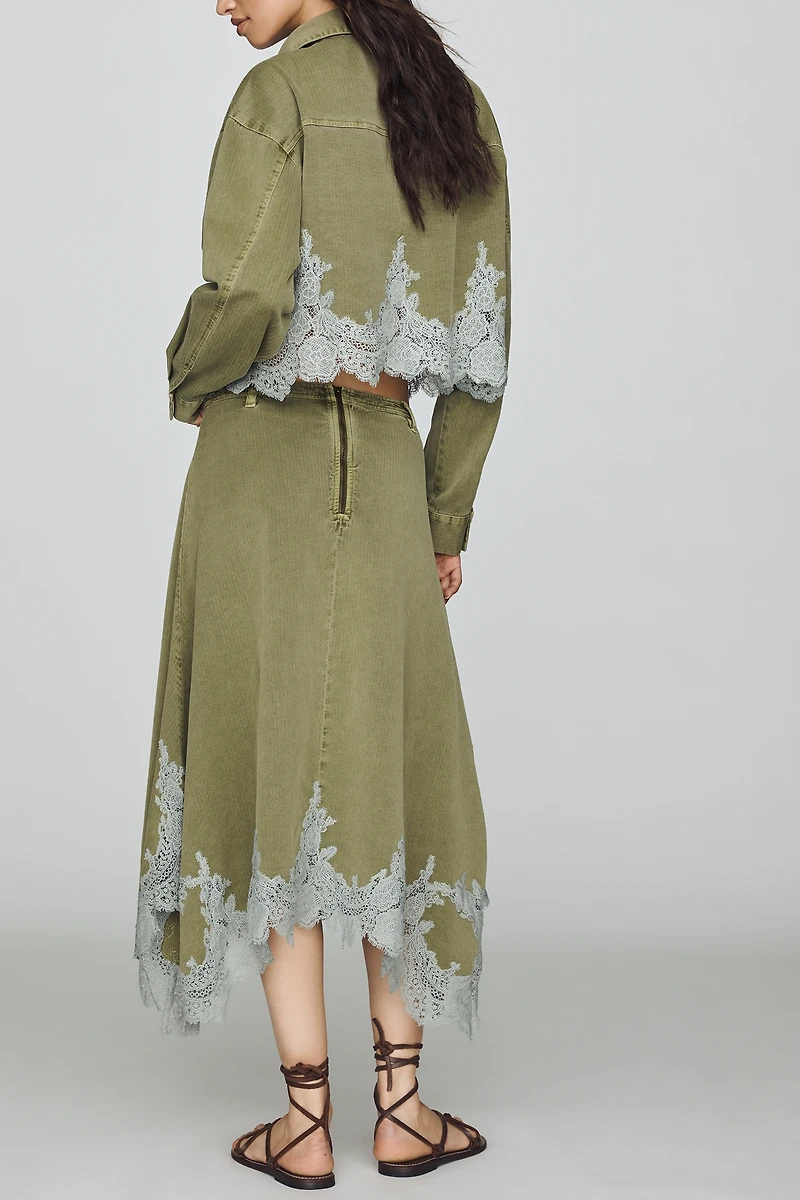 By Anthropologie Lace-Trim Utility Midi Skirt