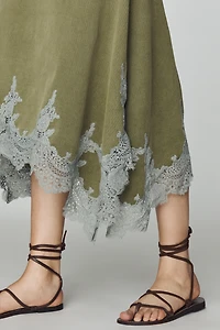 By Anthropologie Lace-Trim Utility Midi Skirt
