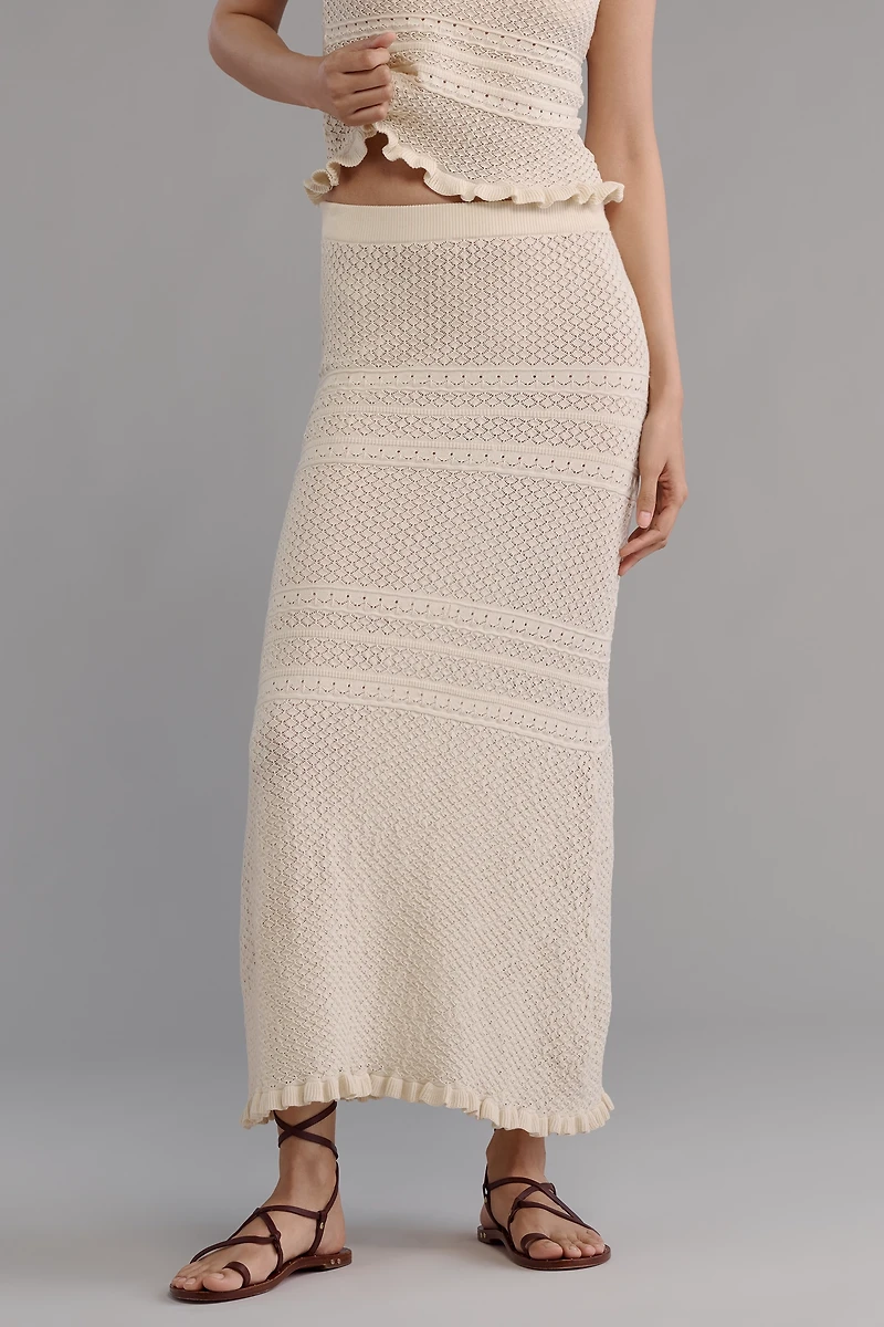 Endless Rose Knit Pointelle Ruffled Fit & Flare Maxi Skirt