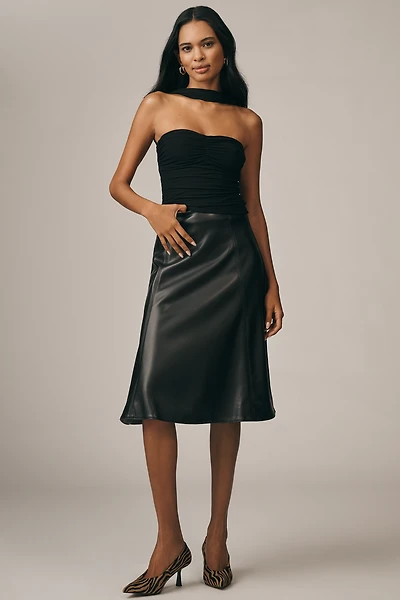 En Saison Nelly Faux-Leather A-Line Midi Skirt