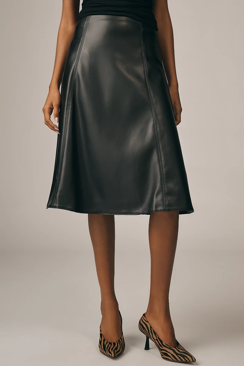 En Saison Nelly Faux-Leather A-Line Midi Skirt