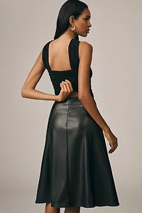 En Saison Nelly Faux-Leather A-Line Midi Skirt