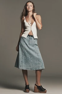 En Saison Tarak Paisley Denim A-Line Midi Skirt