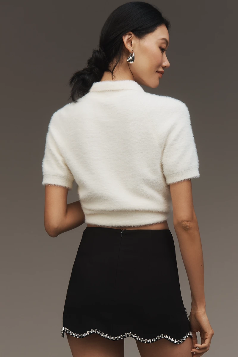 En Saison Bow-Embellished Scallop-Hem Mini Skirt