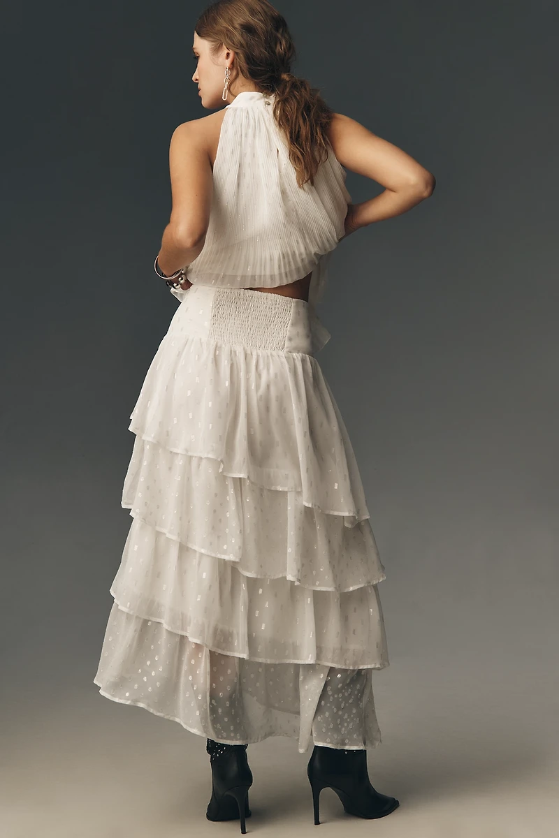 En Saison Camille Asymmetric Ruffled Maxi Skirt