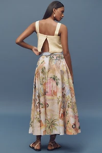 Farm Rio Aracati Printed Poplin Midi Skirt